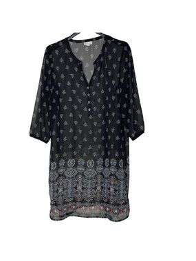 J. Jill Sheer Paisley Tunic Top Dress Black Sz LG PETITE Coverup‎